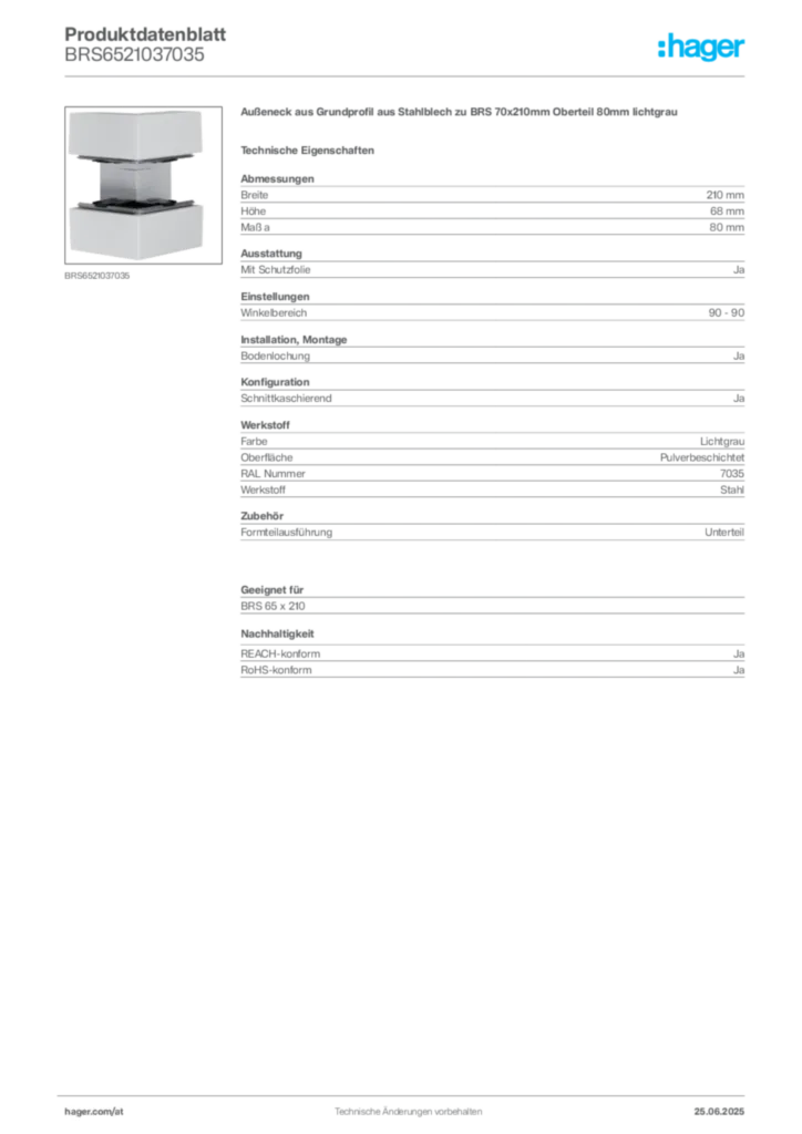 Bild Hager Produktdatenblatt BRS6521037035 | Hager Deutschland