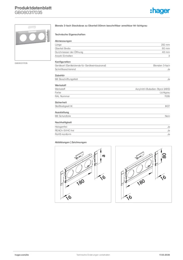 Bild Hager Produktdatenblatt GB080317035 | Hager Deutschland