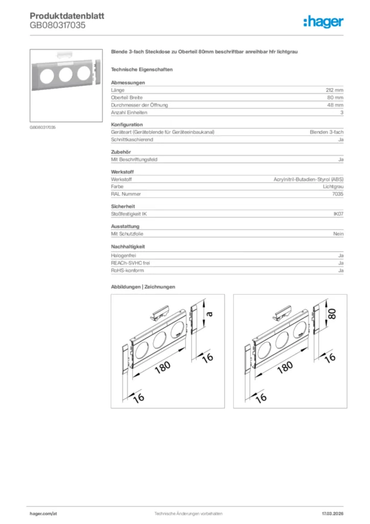 Bild Hager Produktdatenblatt GB080317035 | Hager Deutschland