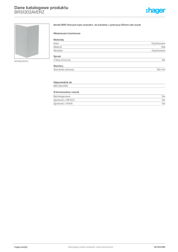 Zdjęcie Hager Dane katalogowe produktu BRS1202AVERZ | Hager Polska