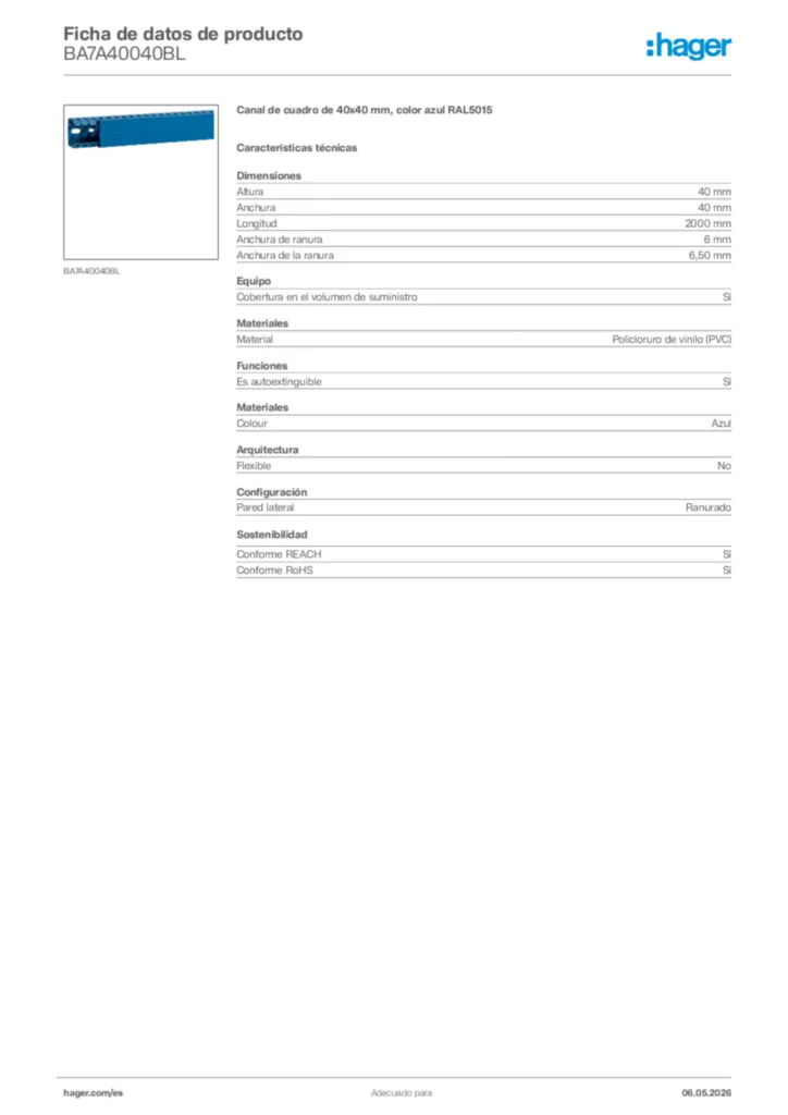 Imagen Hager Ficha de datos de producto BA7A40040BL | Hager España