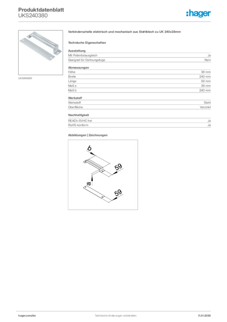 Bild Hager Produktdatenblatt UKS240380 | Hager Deutschland