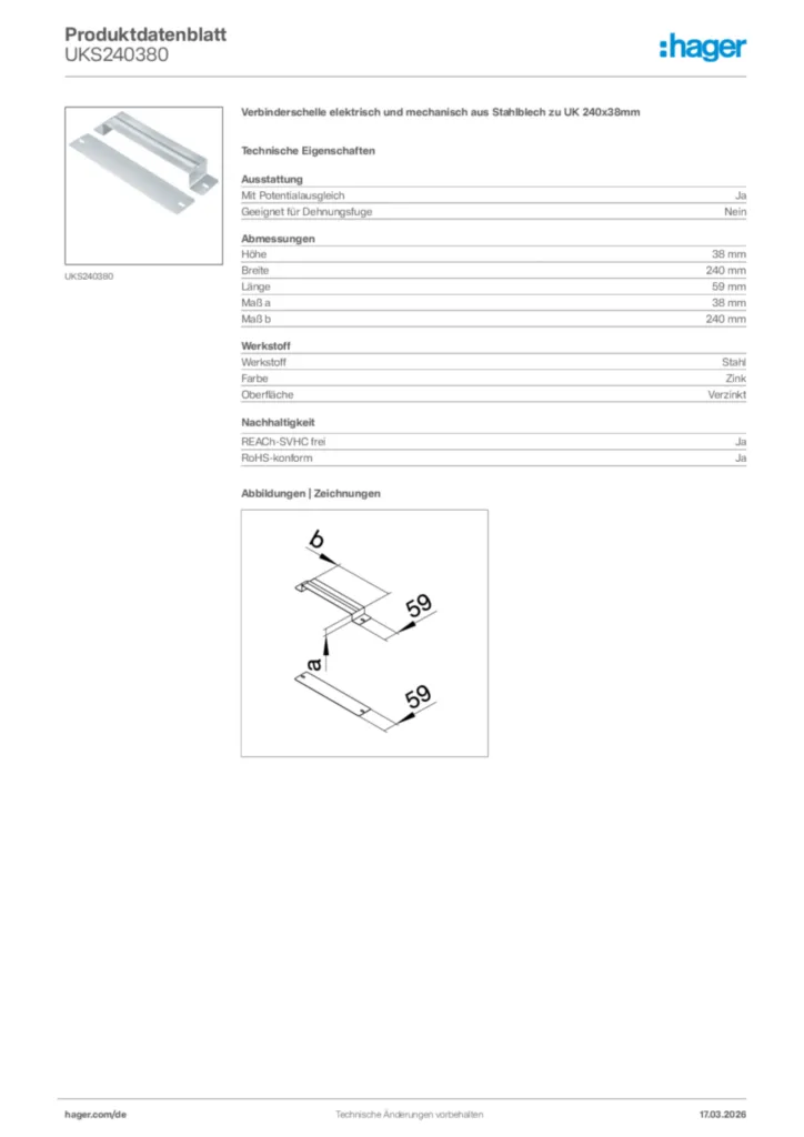 Bild Hager Produktdatenblatt UKS240380 | Hager Deutschland