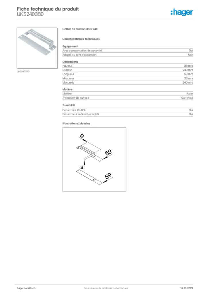 Image Hager Fiche technique du produit UKS240380 | Hager Suisse