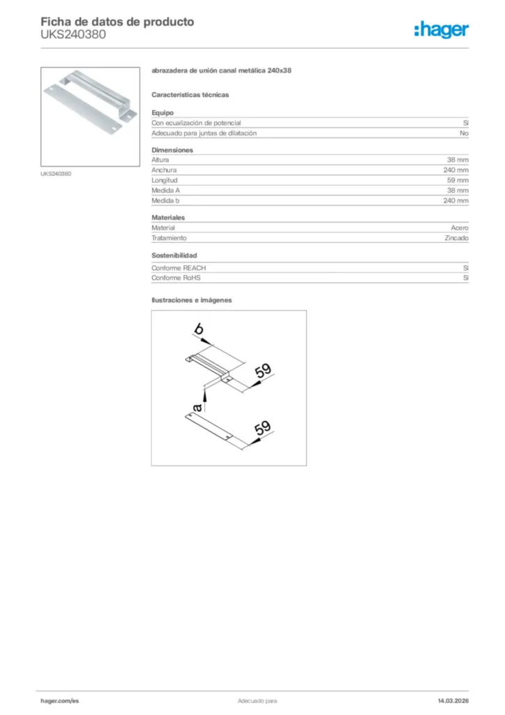 Imagen Hager Ficha de datos de producto UKS240380 | Hager España