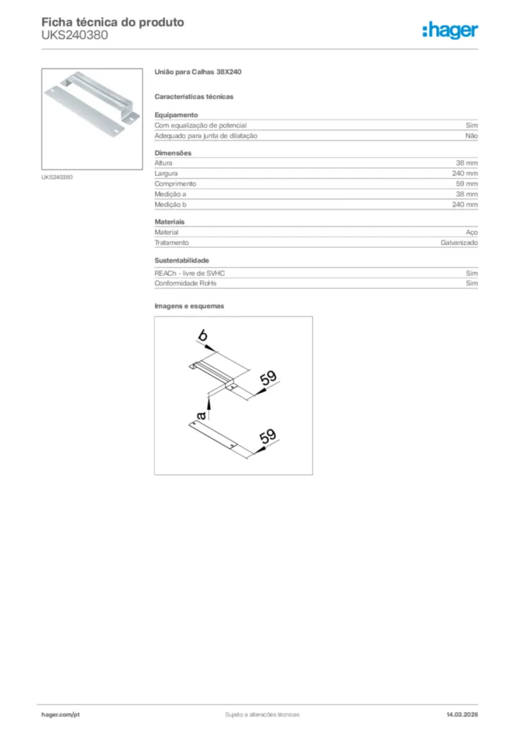 Imagem Hager Ficha técnica do produto UKS240380 | Hager Portugal