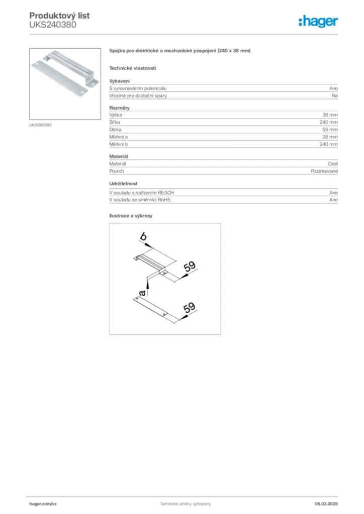 Obrázek Hager Product data sheet UKS240380 | Hager