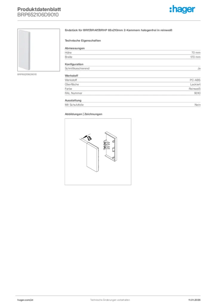 Bild Hager Produktdatenblatt BRP652106D9010 | Hager Deutschland