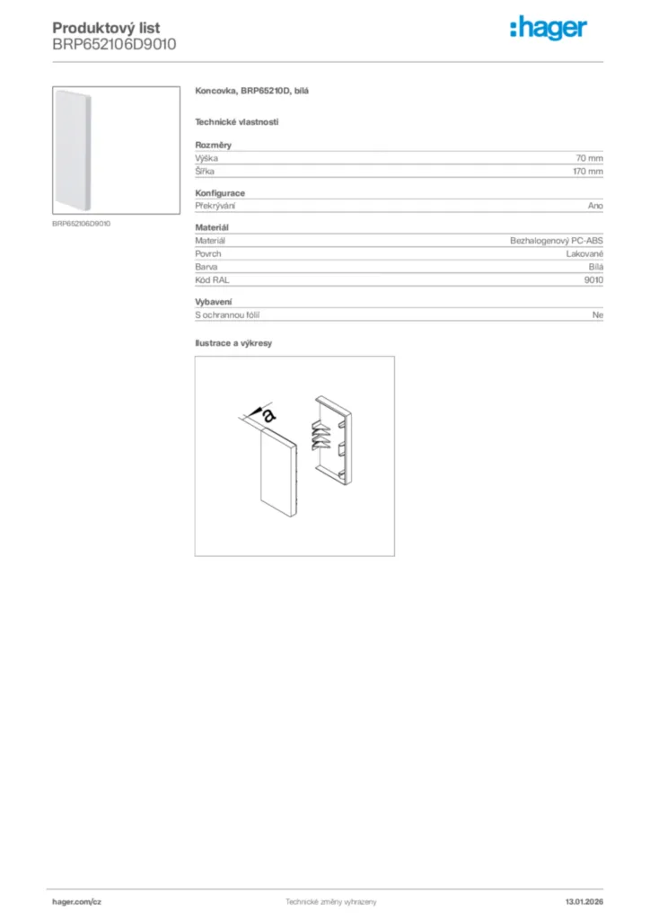 Obrázek Hager Product data sheet BRP652106D9010 | Hager