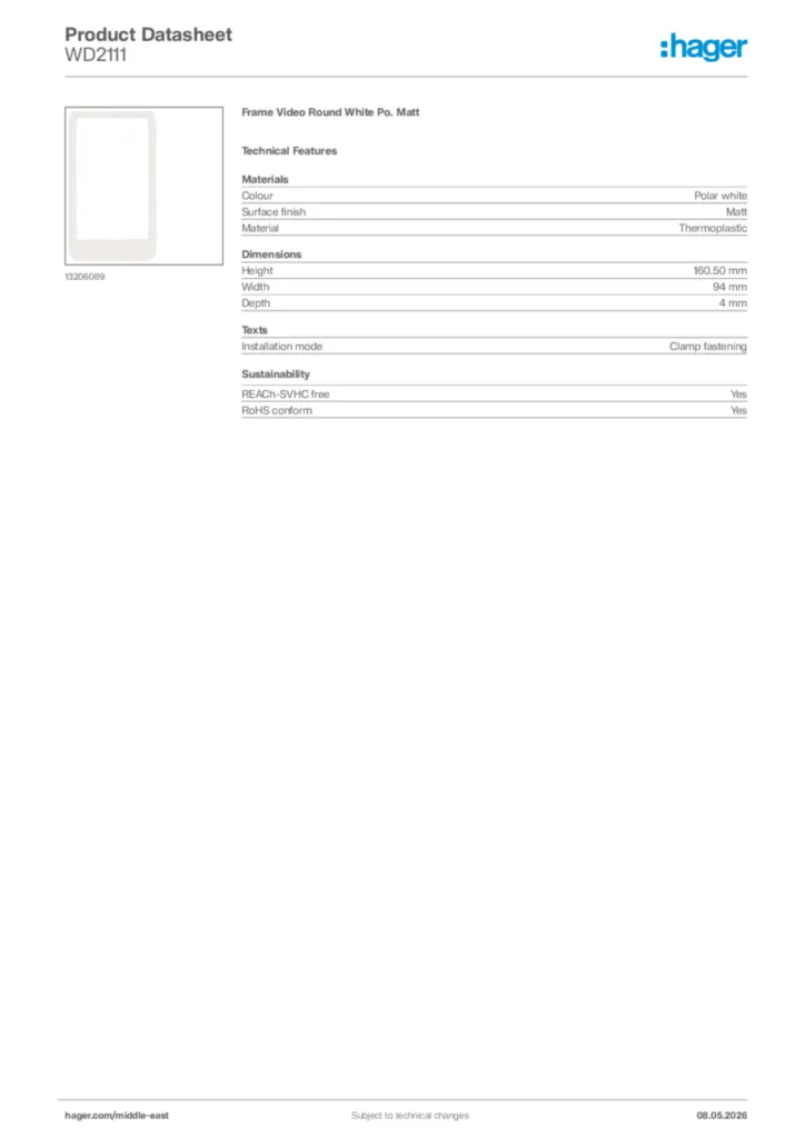 Image Hager Product data sheet WD2111  | Hager