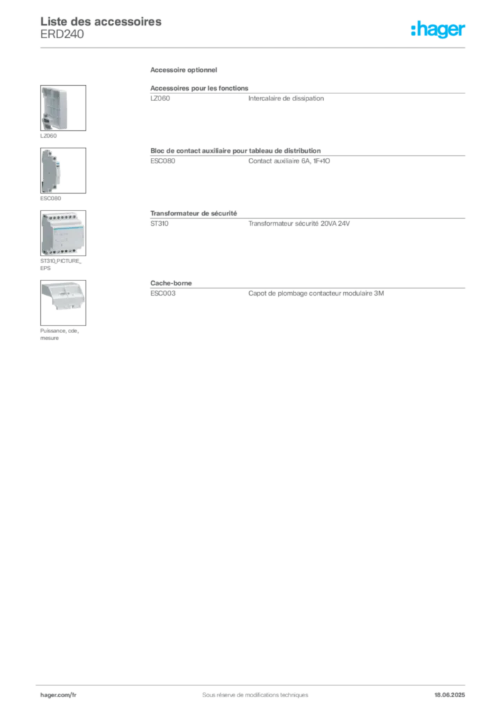 Image Hager Fiche technique du produit ERD240 | Hager France