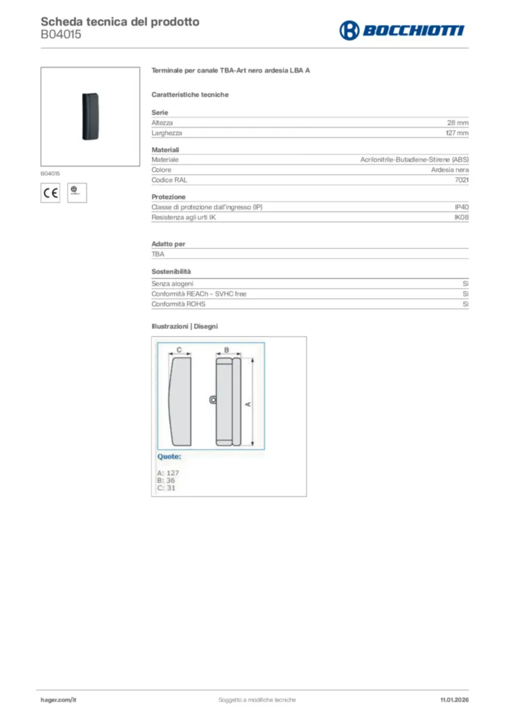 Immagine Bocchiotti Scheda tecnica del prodotto B04015 | Hager Italia