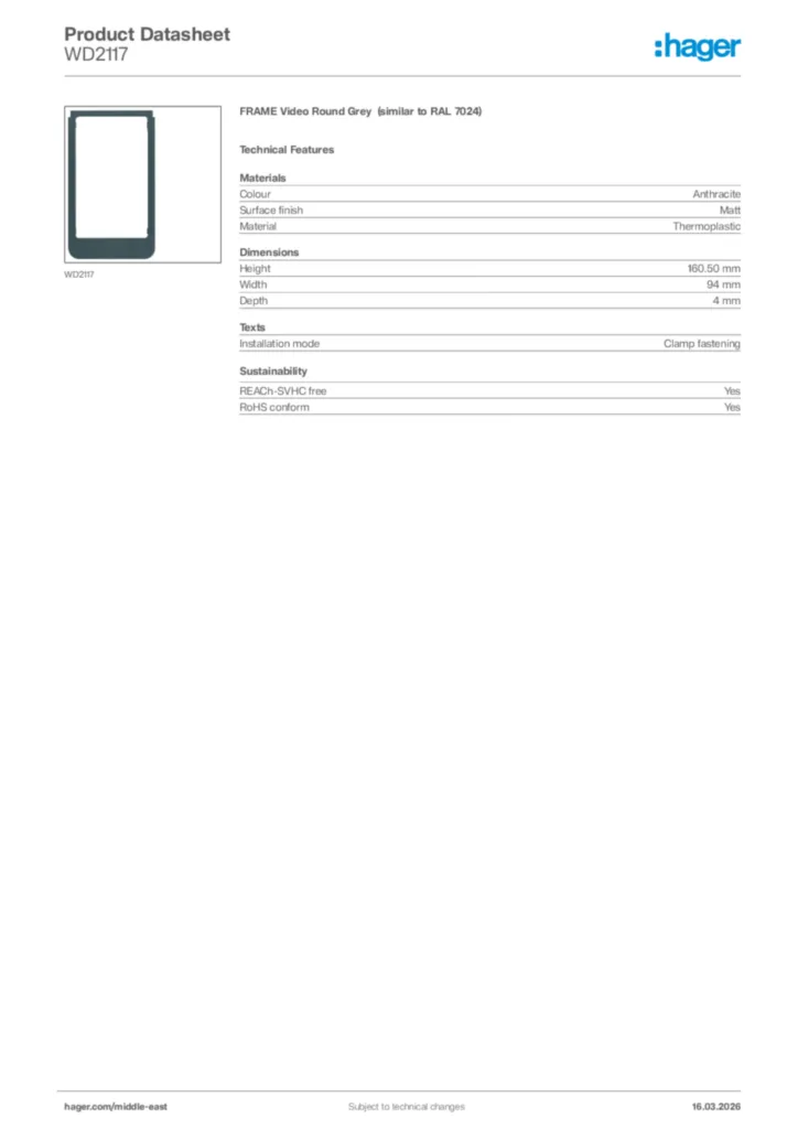Image Hager Product data sheet WD2117  | Hager