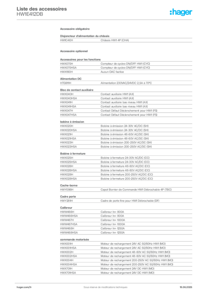 Image Hager Fiche technique du produit HW1E412DB | Hager France