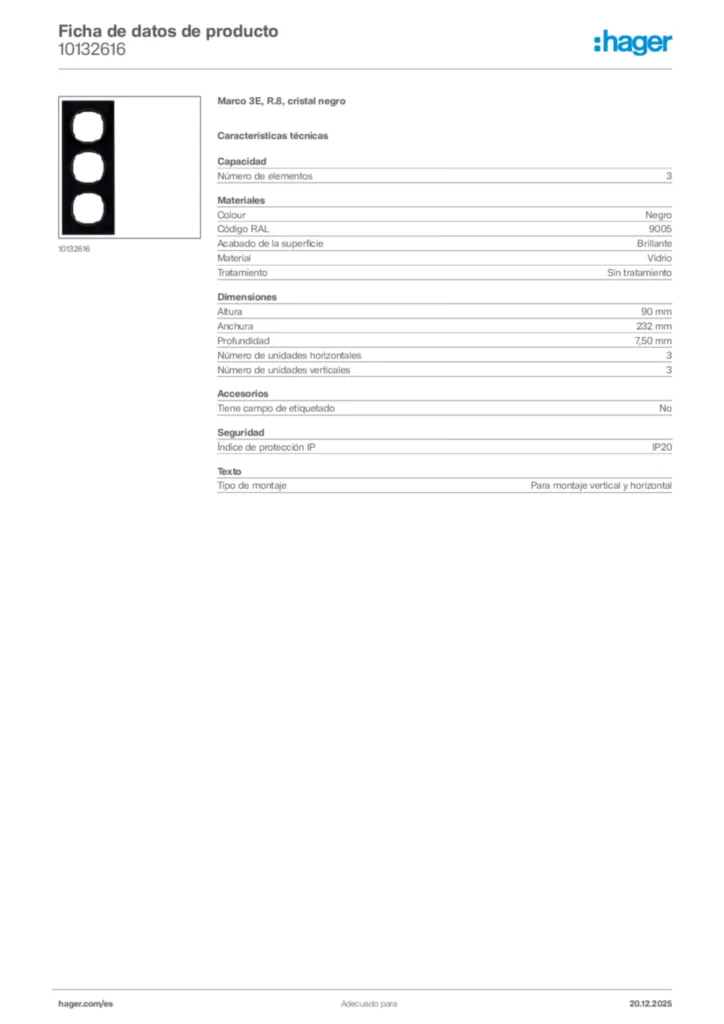 Imagen Hager Ficha de datos de producto 10132616 | Hager España