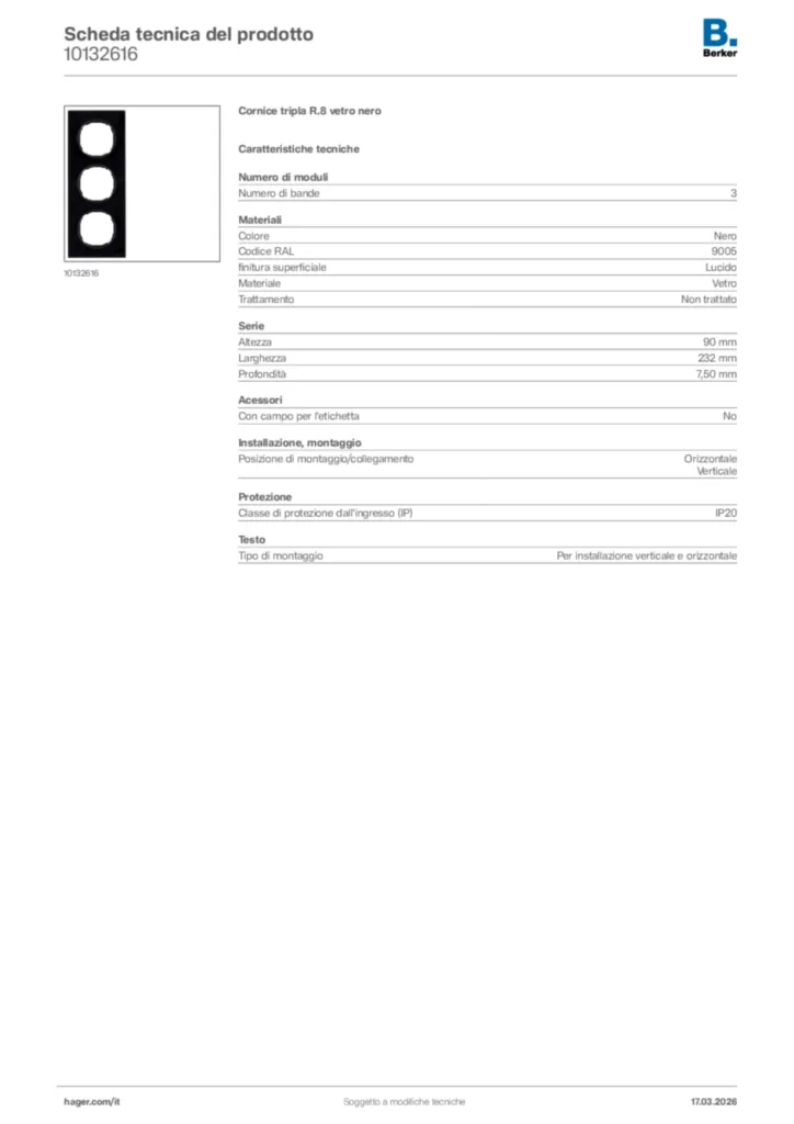 Immagine Berker Scheda tecnica del prodotto 10132616 | Hager Italia
