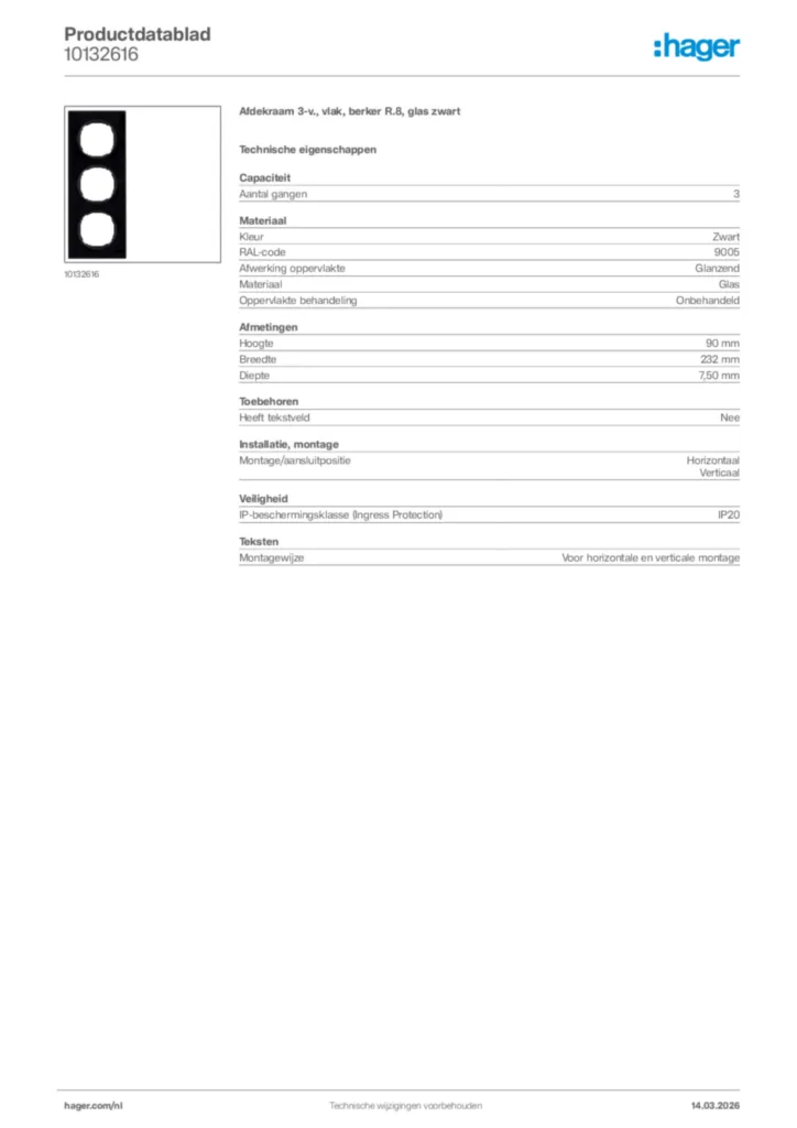 Afbeelding Hager Productdatablad 10132616 | Hager Nederland