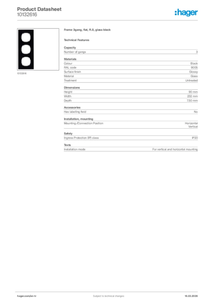Image Hager Product data sheet 10132616  | Hager