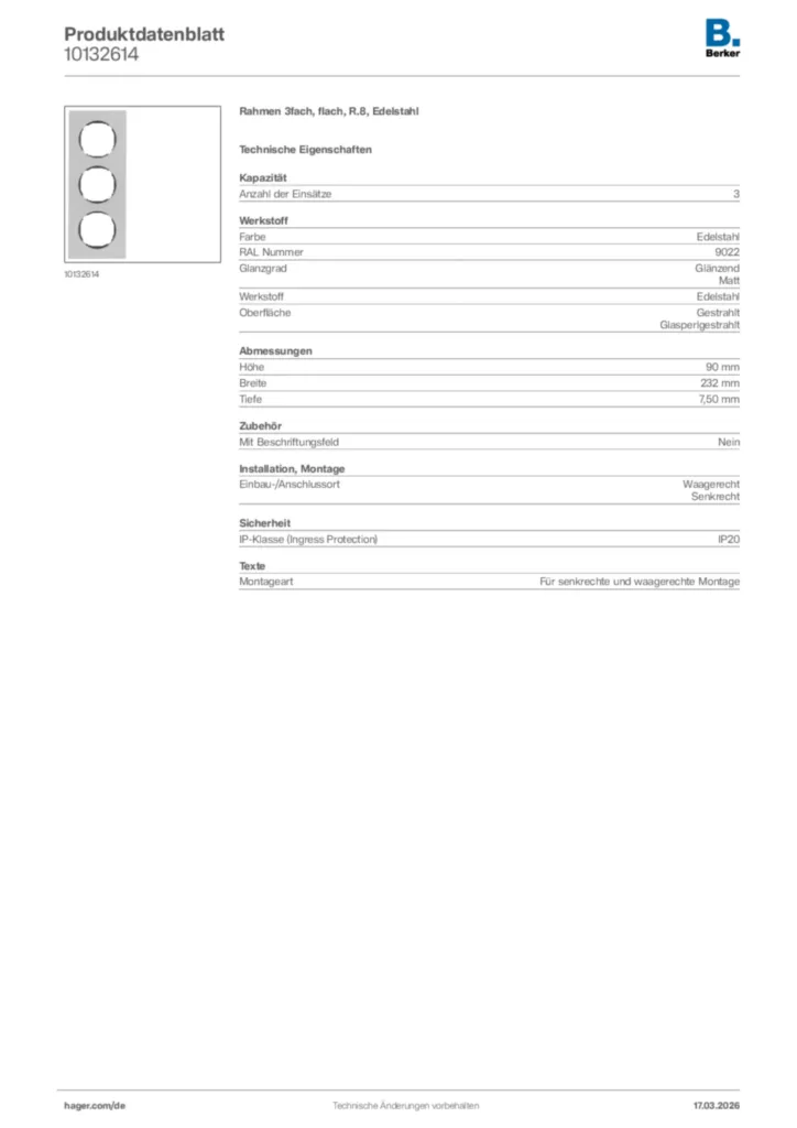 Bild Berker Produktdatenblatt 10132614 | Hager Deutschland