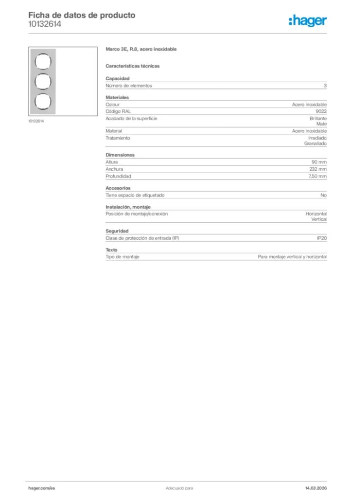 Imagen Hager Ficha de datos de producto 10132614 | Hager España