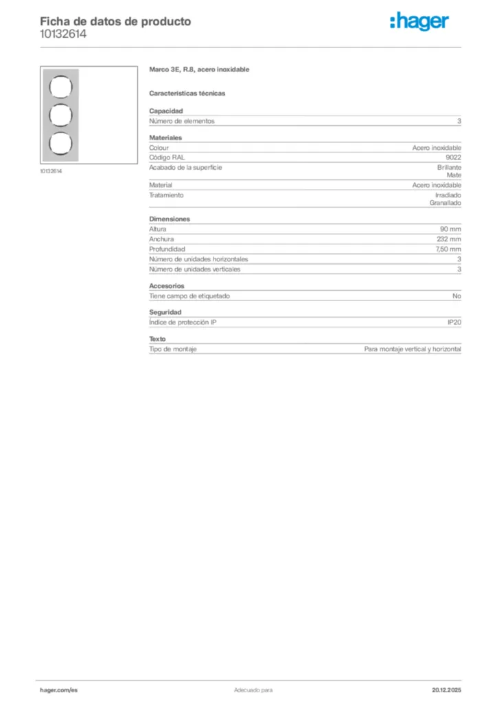 Imagen Hager Ficha de datos de producto 10132614 | Hager España