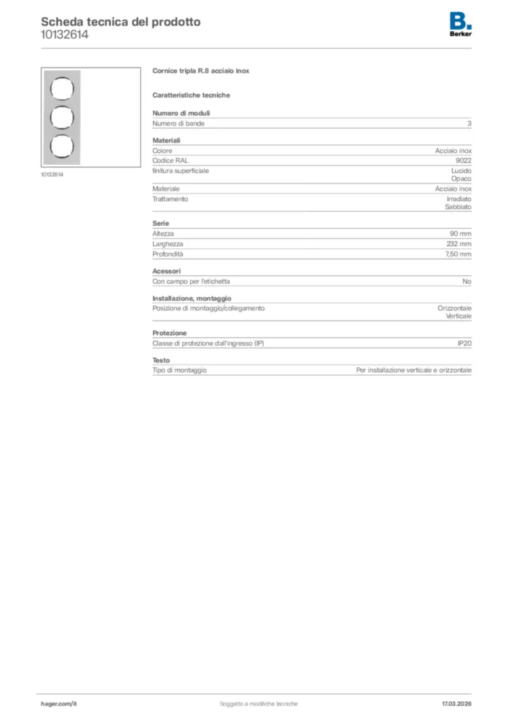 Immagine Berker Scheda tecnica del prodotto 10132614 | Hager Italia