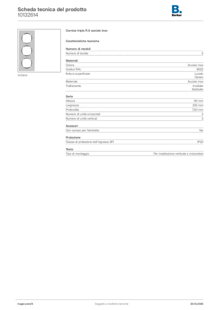 Immagine Berker Scheda tecnica del prodotto 10132614 | Hager Italia