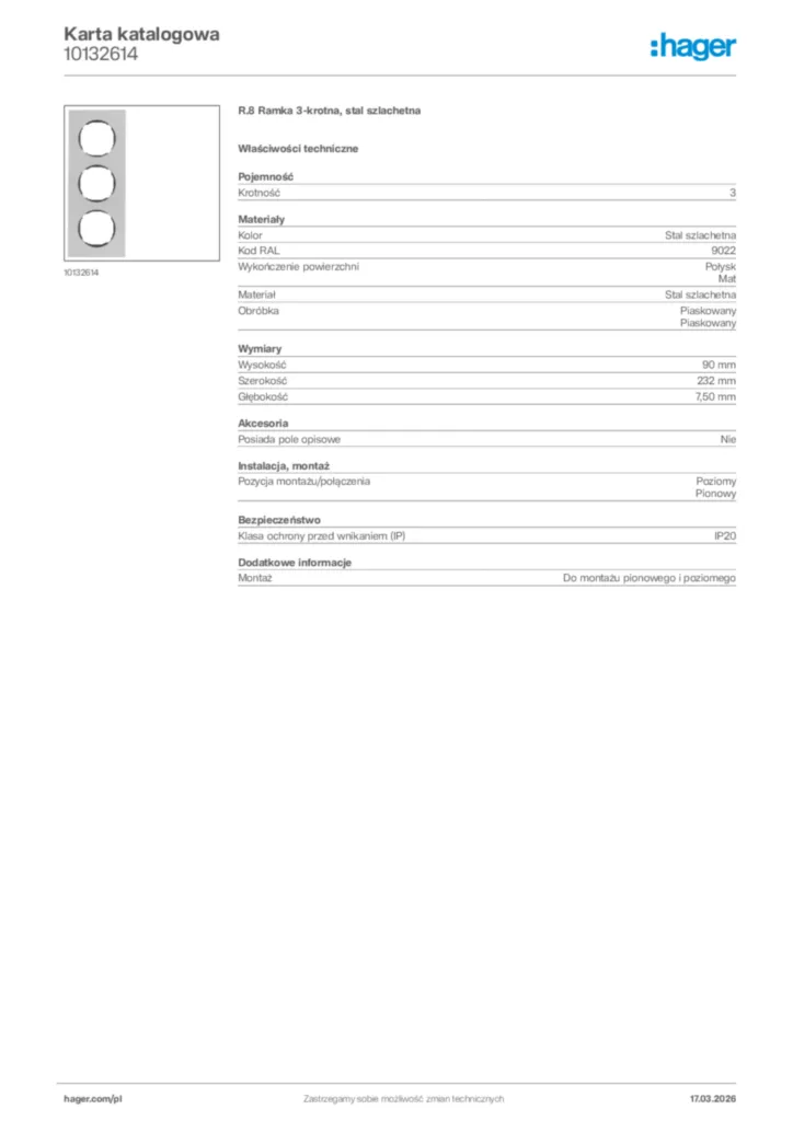 Zdjęcie Hager Karta katalogowa 10132614 | Hager Polska