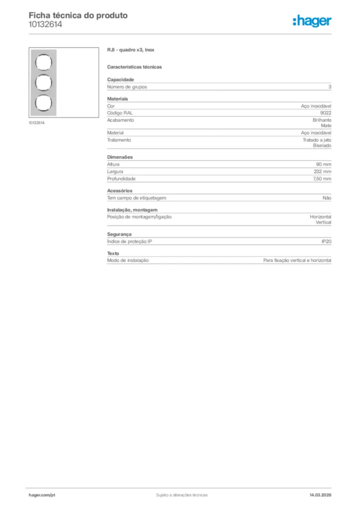 Imagem Hager Ficha técnica do produto 10132614 | Hager Portugal