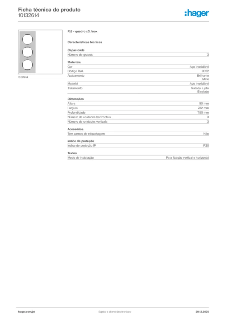 Imagem Hager Ficha técnica do produto 10132614 | Hager Portugal