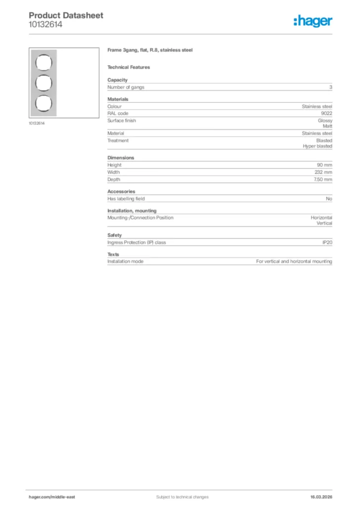 Image Hager Product data sheet 10132614  | Hager