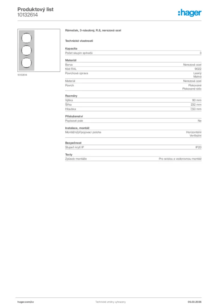 Obrázek Hager Product data sheet 10132614 | Hager