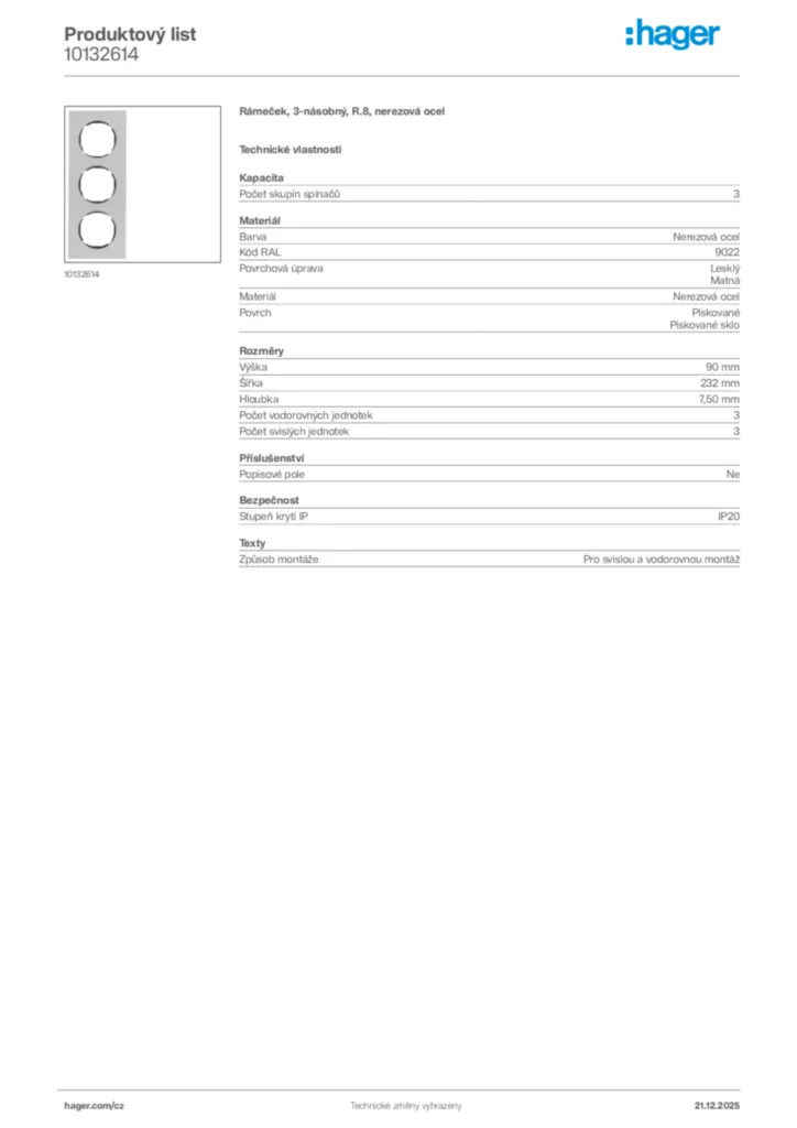 Obrázek Hager Produktový list 10132614 | Hager