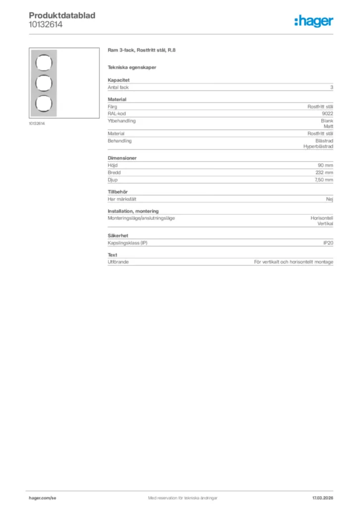 Bild Hager Produktdatablad 10132614 | Hager Sverige