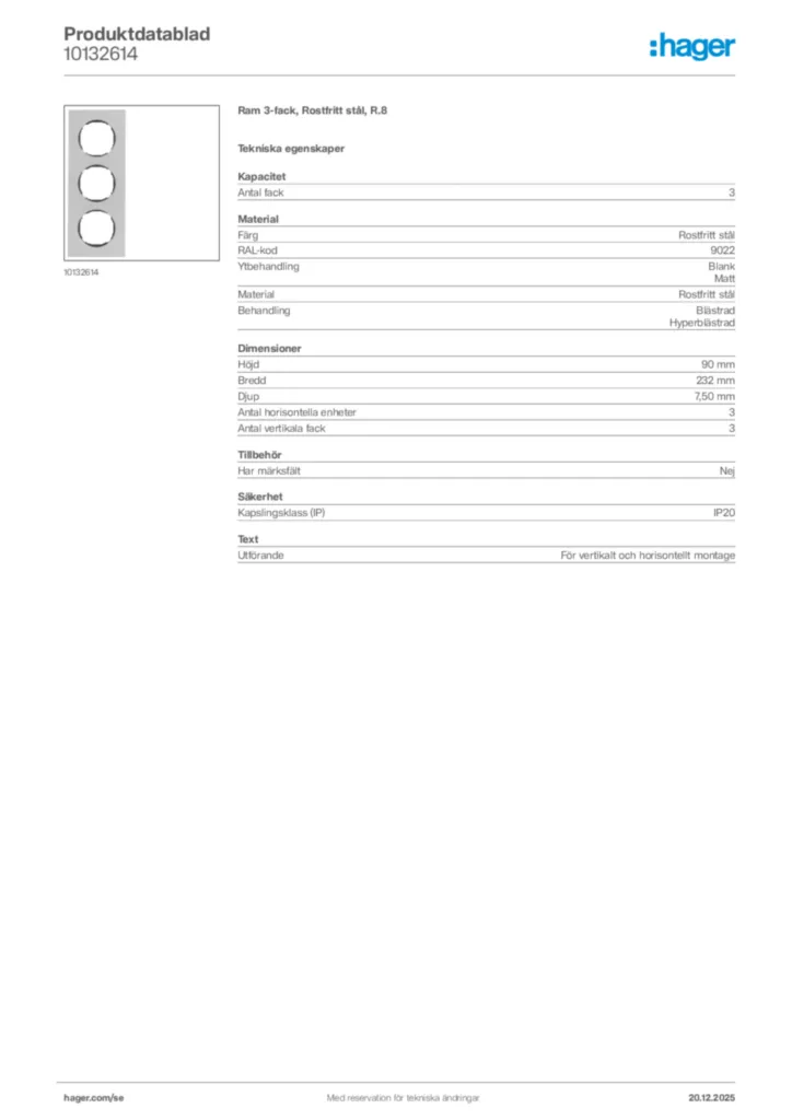 Bild Hager Produktdatablad 10132614 | Hager Sverige