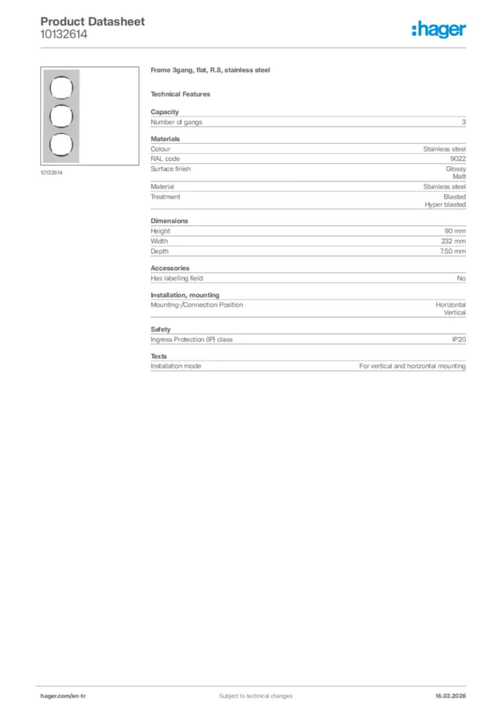 Image Hager Product data sheet 10132614  | Hager