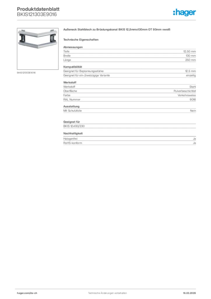 Bild Hager Produktdatenblatt BKIS121303E9016 | Hager Schweiz