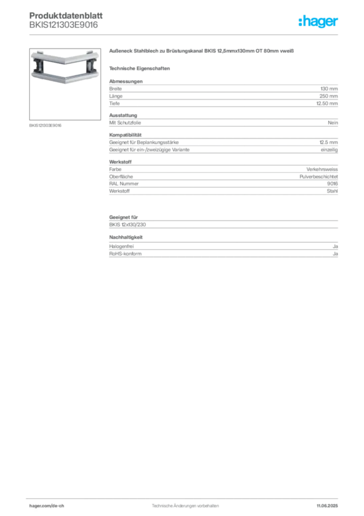 Bild Hager Produktdatenblatt BKIS121303E9016 | Hager Schweiz