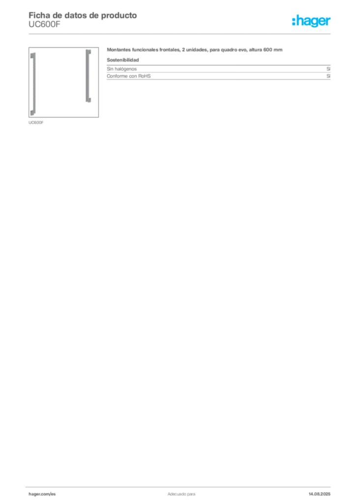 Imagen Hager Ficha de datos de producto UC600F | Hager España