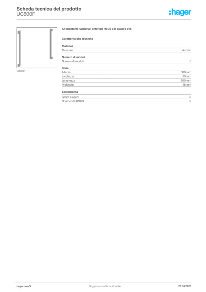 Immagine Hager Scheda tecnica del prodotto UC600F | Hager Italia