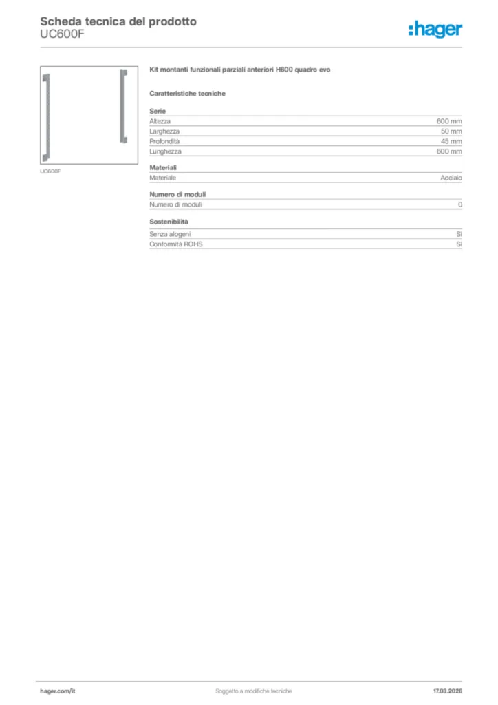 Immagine Hager Scheda tecnica del prodotto UC600F | Hager Italia