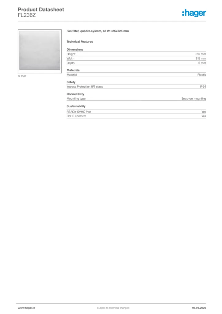 Image Hager Product data sheet FL236Z  | Hager