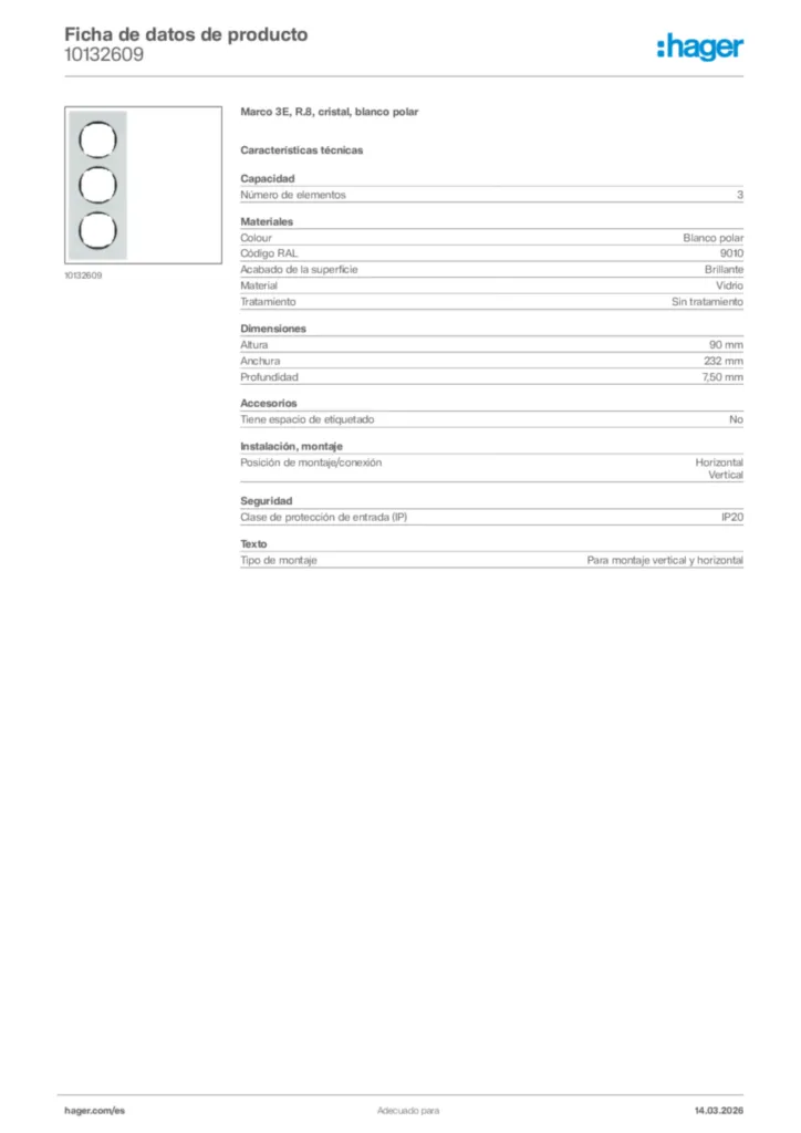 Imagen Hager Ficha de datos de producto 10132609 | Hager España