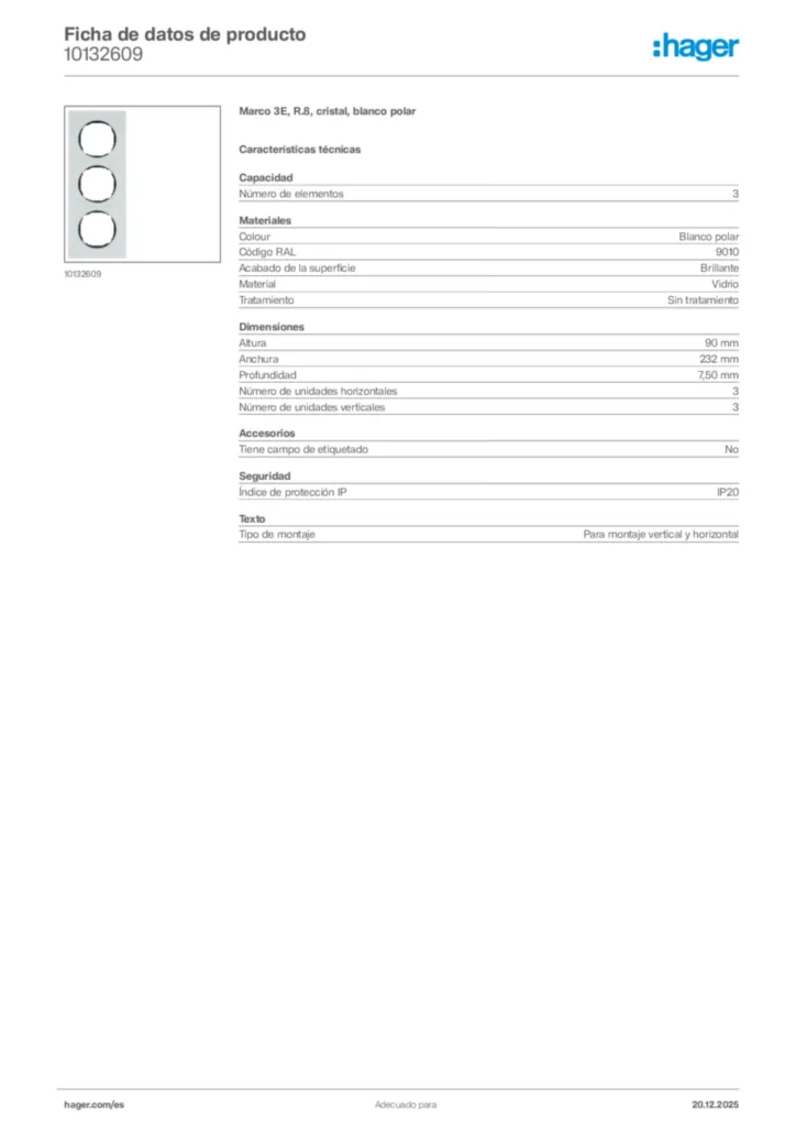 Imagen Hager Ficha de datos de producto 10132609 | Hager España