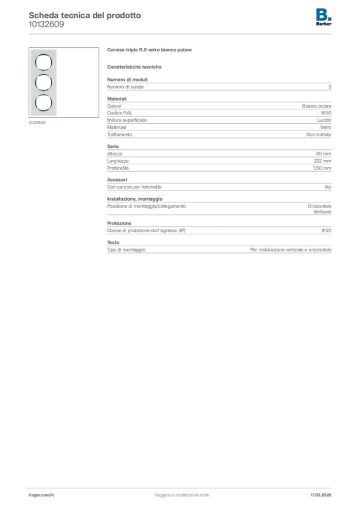 Immagine Berker Scheda tecnica del prodotto 10132609 | Hager Italia