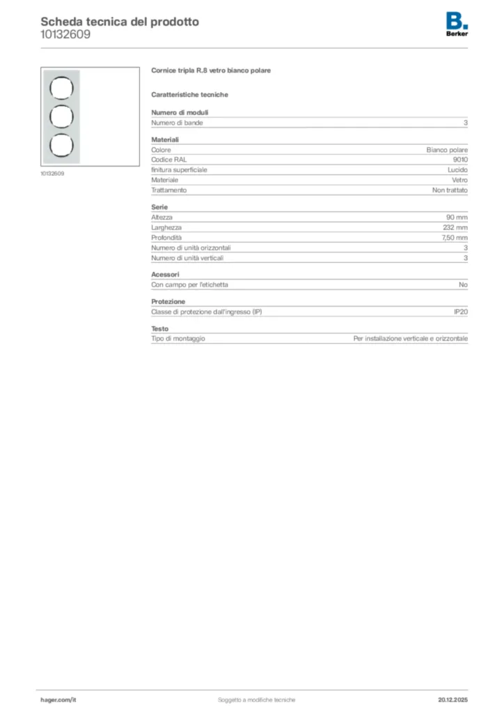 Immagine Berker Scheda tecnica del prodotto 10132609 | Hager Italia