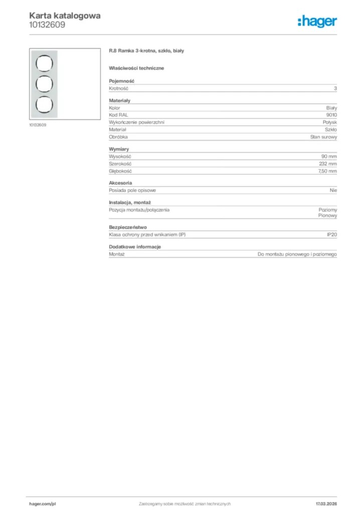 Zdjęcie Hager Karta katalogowa 10132609 | Hager Polska
