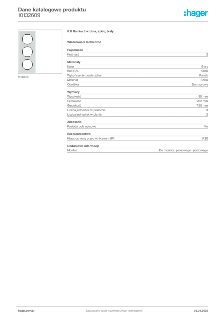 Zdjęcie Hager Dane katalogowe produktu 10132609 | Hager Polska