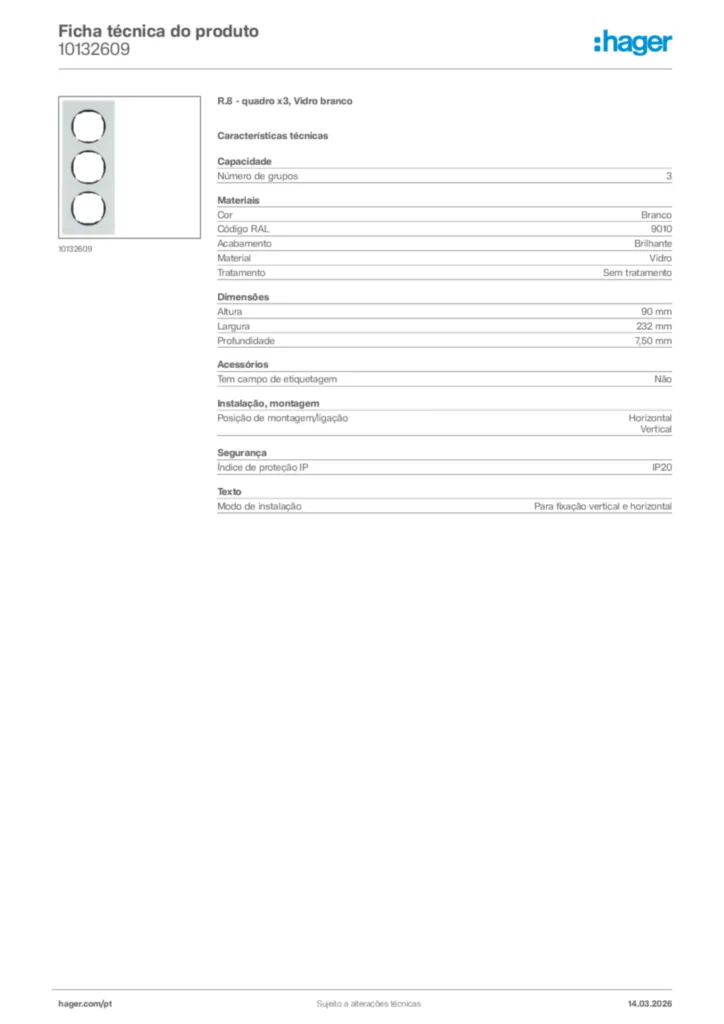 Imagem Hager Ficha técnica do produto 10132609 | Hager Portugal
