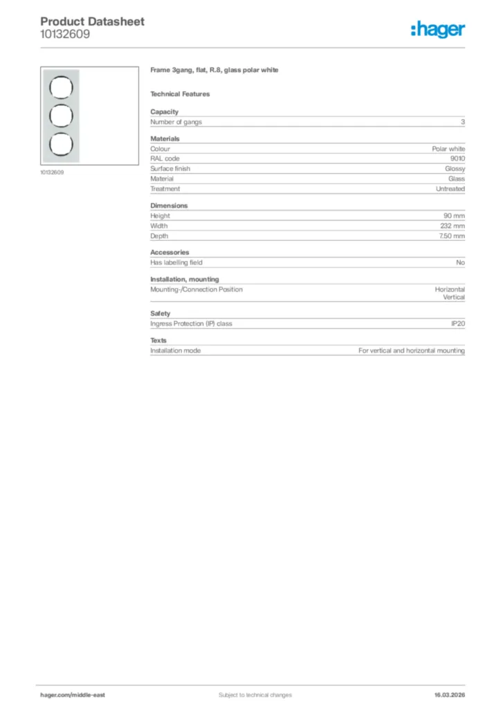 Image Hager Product data sheet 10132609  | Hager